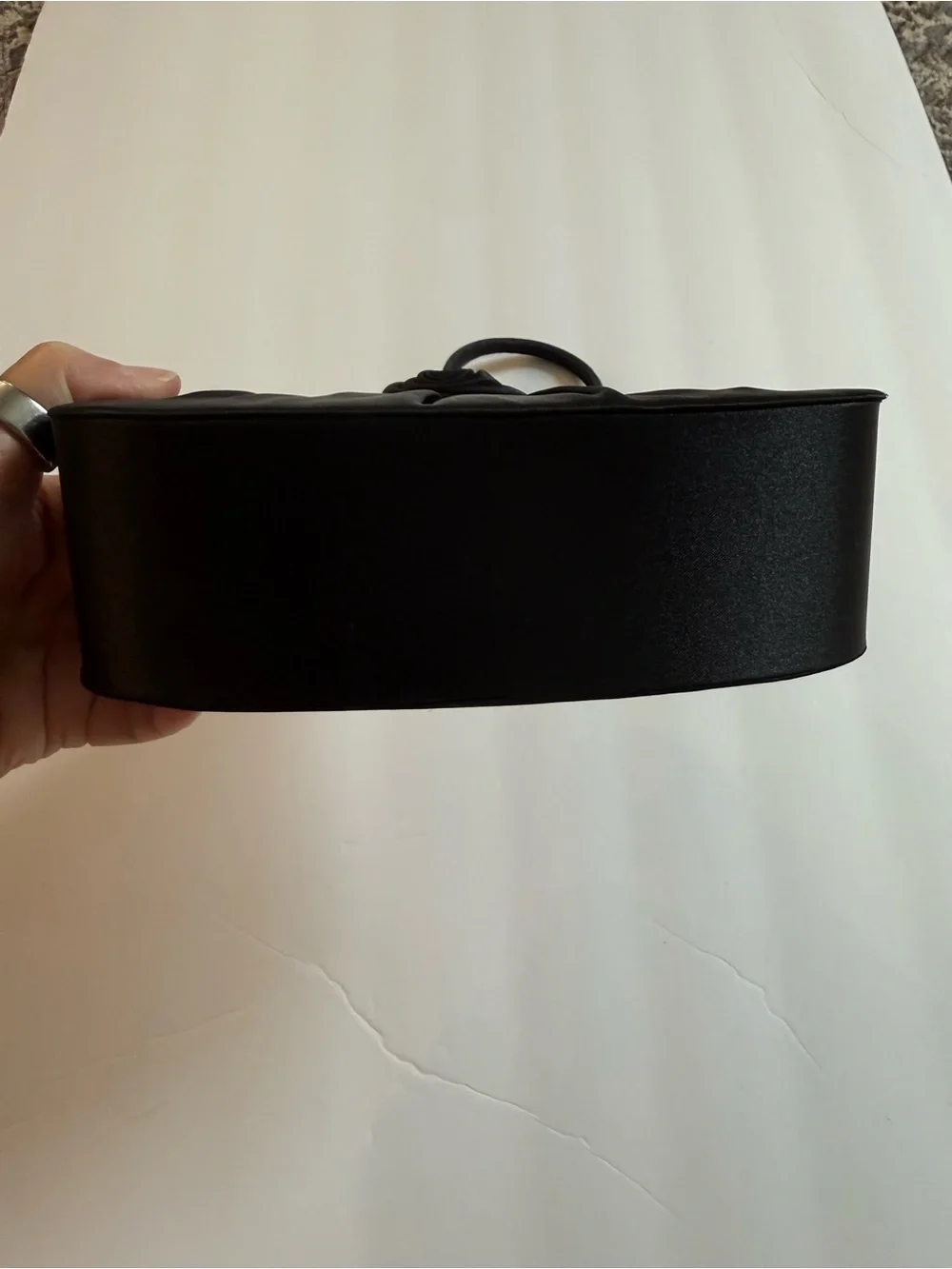 Black Satin Pleated Rosette Evening Clutch